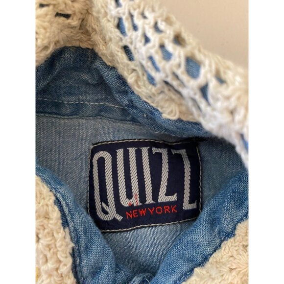 Quizz New York Denim Button Down Lace & Pearl Detail Long Sleeve Small - Picture 3 of 10